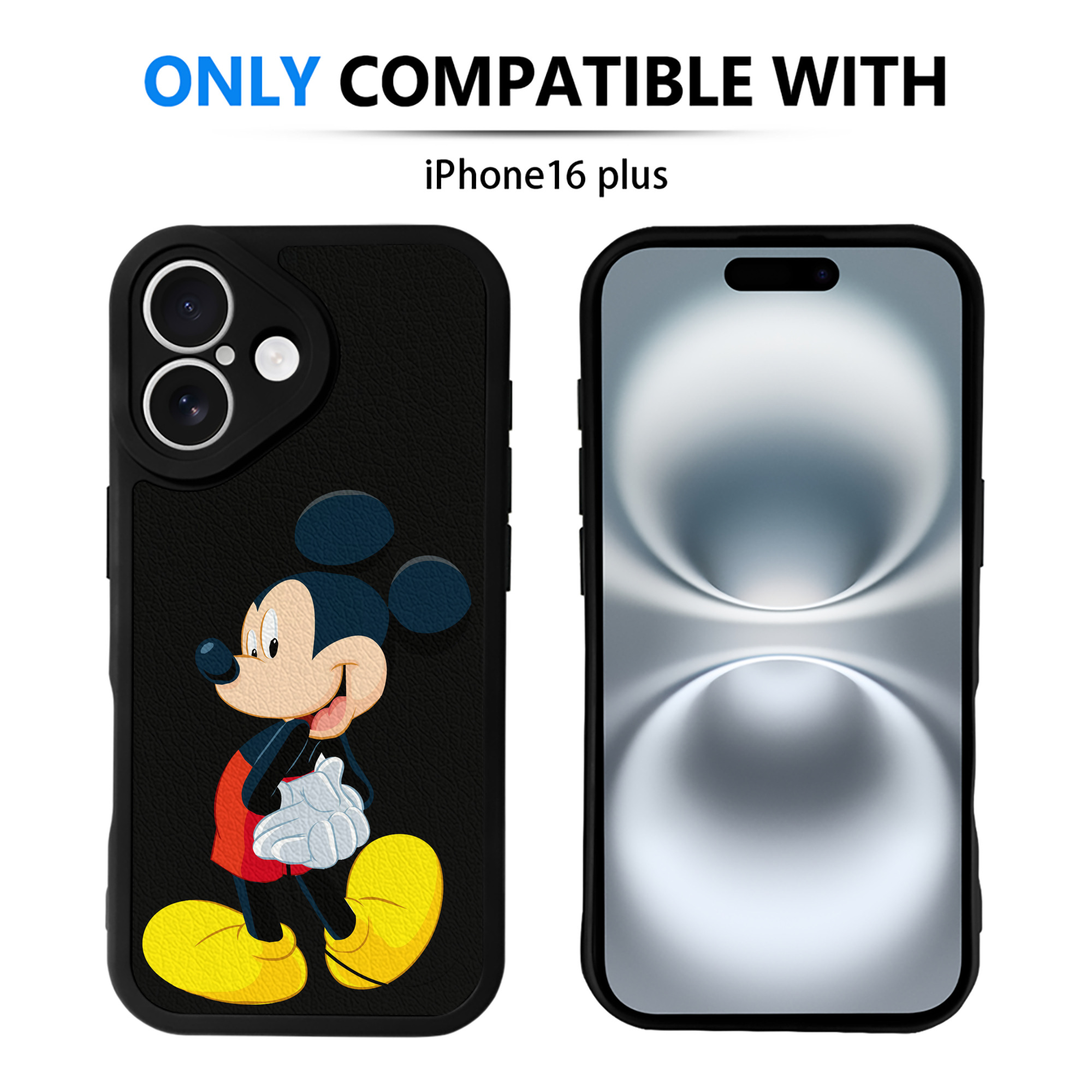 （画像用） ミッキーマウス Mickey Mouse 【iPhone 16シリーズ対応】シリコンスマホケース（レザー調） 材質：シリコン